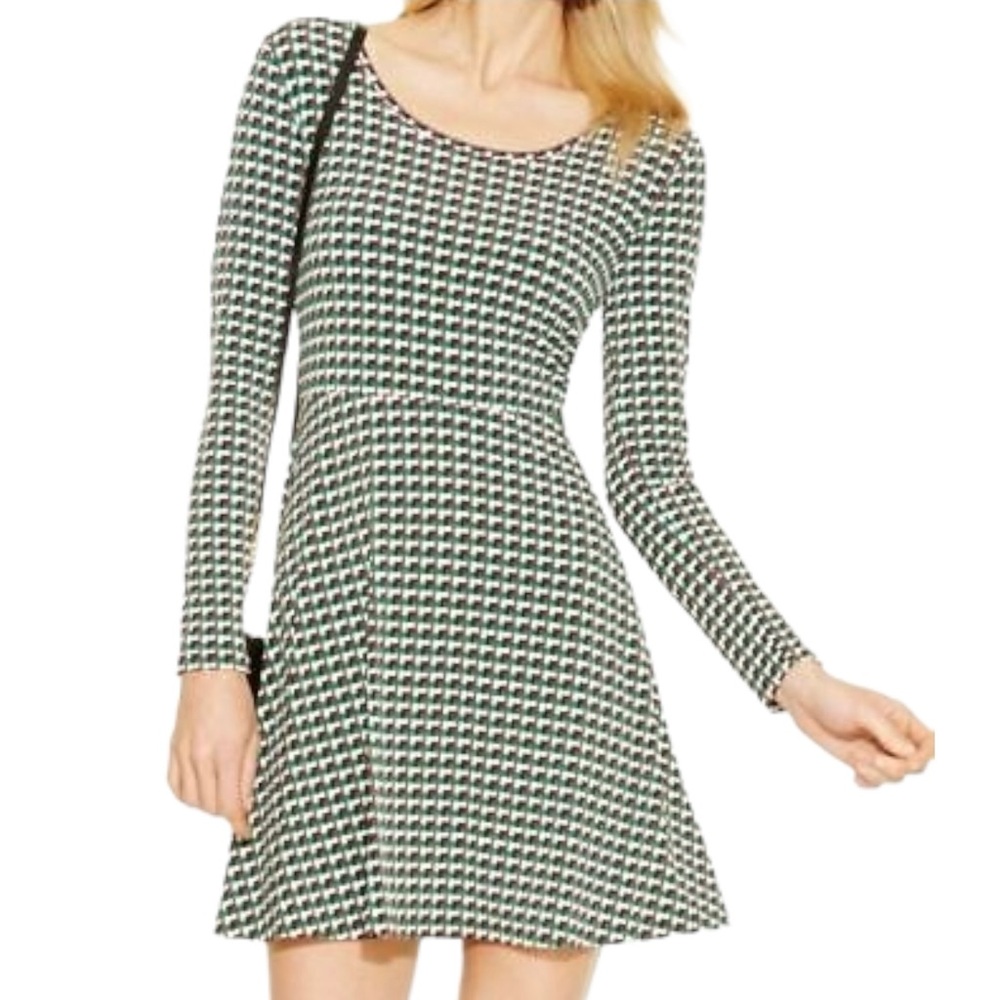 Michael Kors Geometric Print Green & White Fit & Flare Dress Size Small Petite